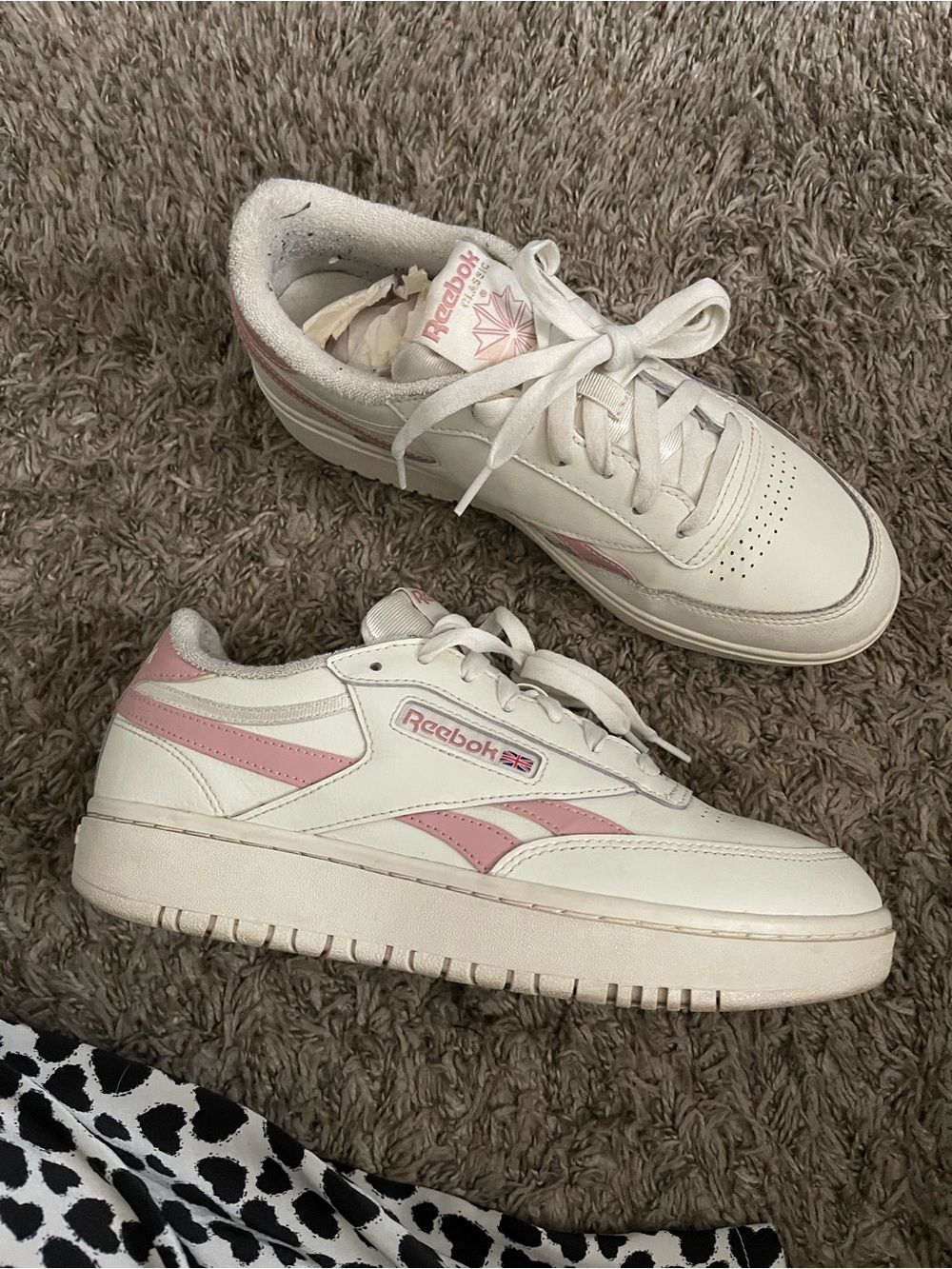 Reebok Leather Low-Top Sneakers in White & Pink Accents